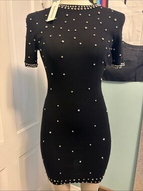 Black Embellished Short Sleeve Mini Dress